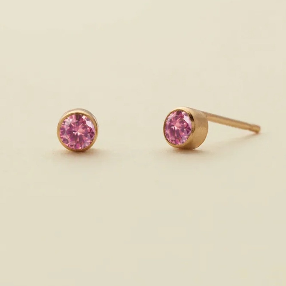 Pink Zircon Stud Earrings Gold Stainless Steel July Birthstone 4mm Bezel Studs
